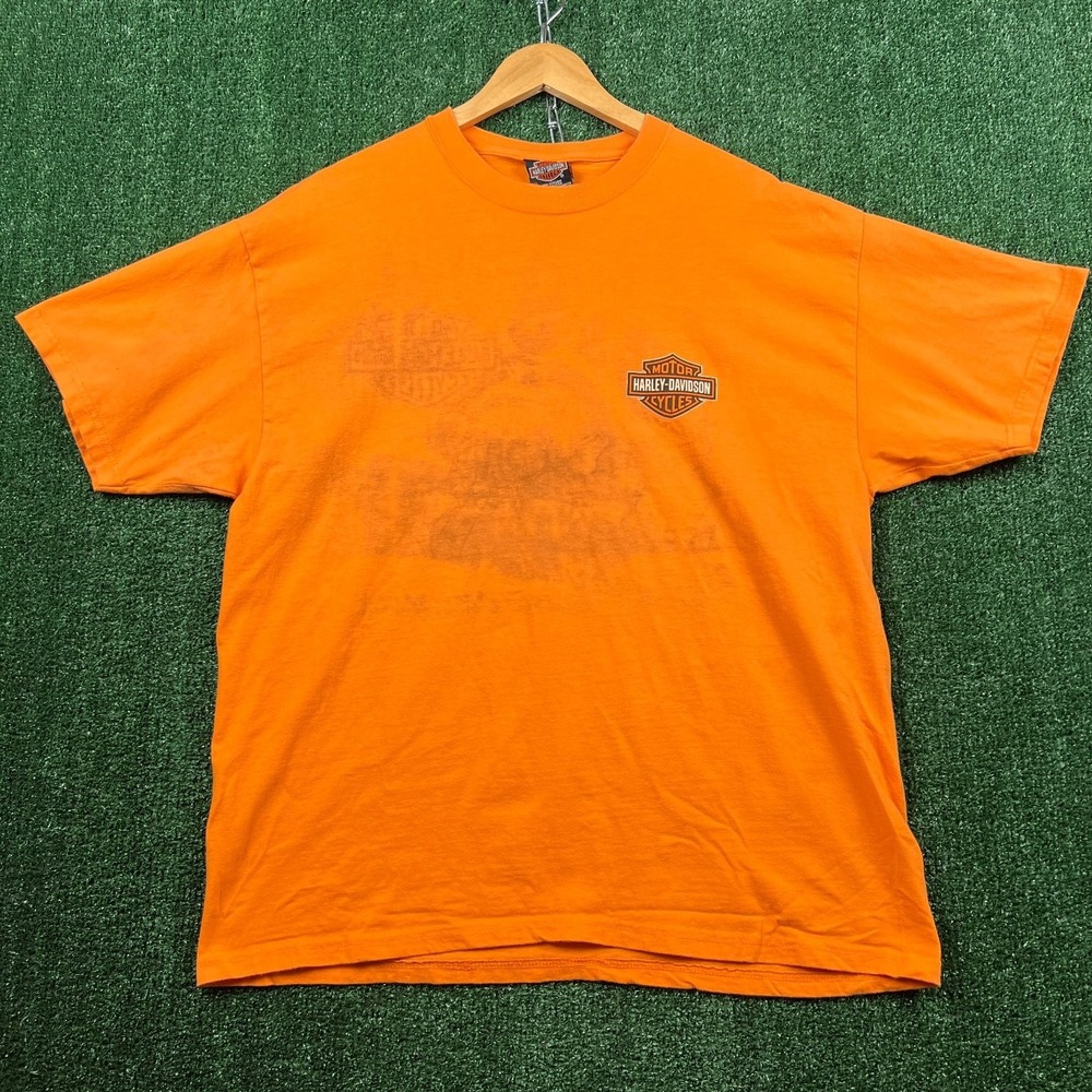 VTG Harley-Davidson T-Shirt Mens XL Orange Nashville TN Music City Misprint Y2K